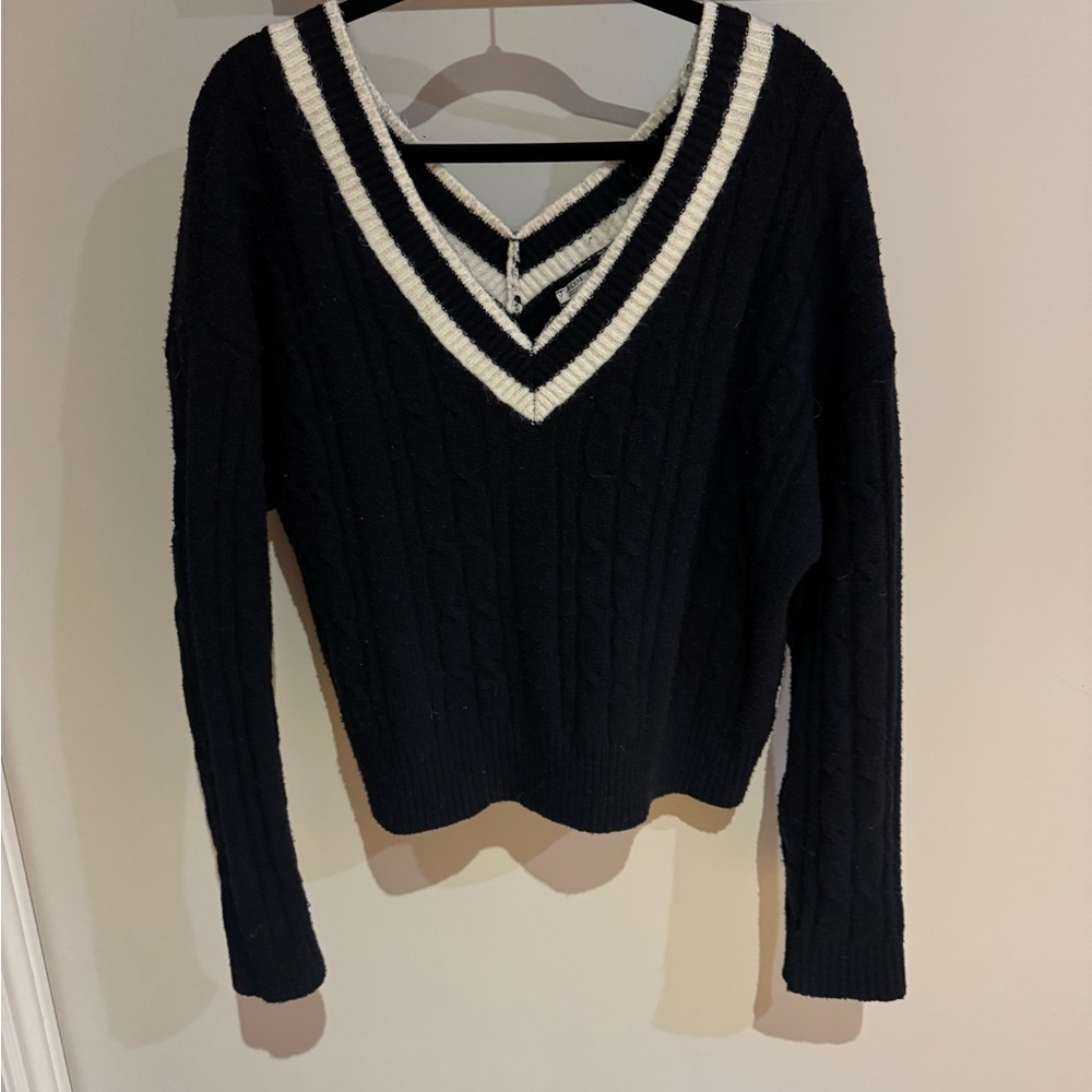 Ardene Navy Blue and White V-Neck Sweater